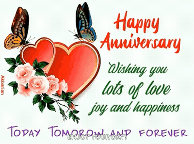 Happy Anniversary Card With Hearts Roses And Butterflies GIF