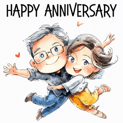 Happy Anniversary Card With Man And Woman GIF