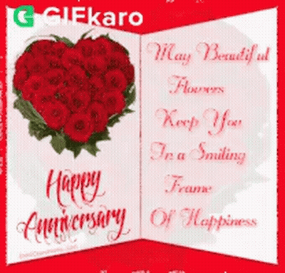 Happy Anniversary Card With Red Roses Heart GIF