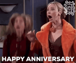 Happy Anniversary Funny Jumping Rachel Phoebe Friends GIF