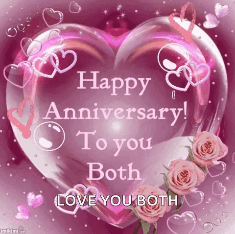 Happy Anniversary Greeting Card With Heart And Roses GIF