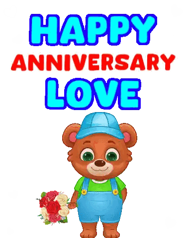 Happy Anniversary Love Card With Teddy And Roses Sticker