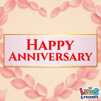 Happy Anniversary Sign With Pink Petals GIF