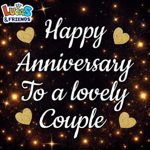 Happy Anniversary To A Lovely Couple With Gold Hearts GIF