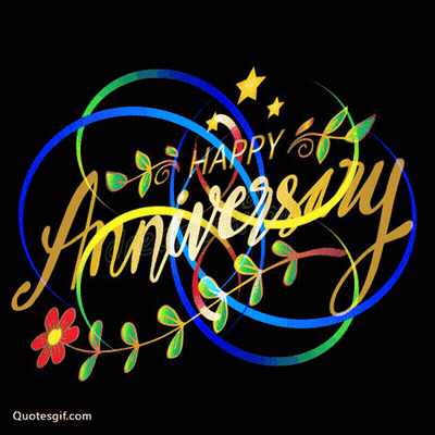 Happy Anniversary With Colorful Circles And Stars On Black Background GIF