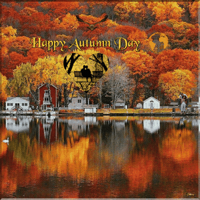 Happy Autumn Day Greeting Card With Lake GIF