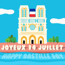 Happy Bastille Day Fireworks And France Building