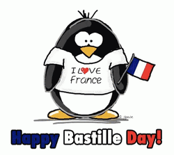 Happy Bastille Day Penguin Carrying French Flag