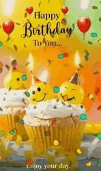 Happy Bday Emoji Cup Cake GIF