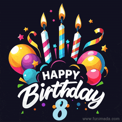 Happy Birthday 8 Balloons Candles Card GIF