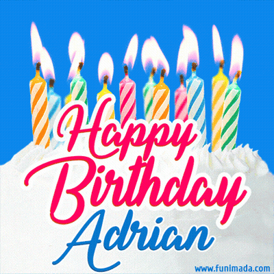 Happy Birthday Adrian Greeting Card With Candles GIF