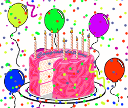 Happy Birthday Animated Cake And Balloons Confetti GIF