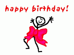 Happy Birthday Animated Ribbon Stickman Dancing GIF