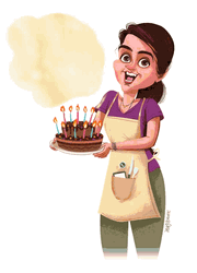 Happy Birthday Animated Woman With Cake Blinking Eyes GIF
