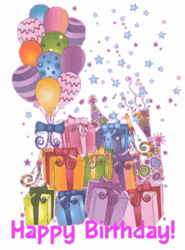 Happy Birthday Balloons And Gifts Art GIF