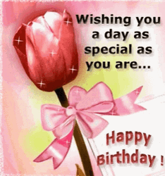 Happy Birthday Beautiful Glimmering Red Flower GIF