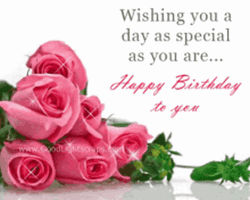 Happy Birthday Beautiful Sparkling Pink Rose Bouquet GIF