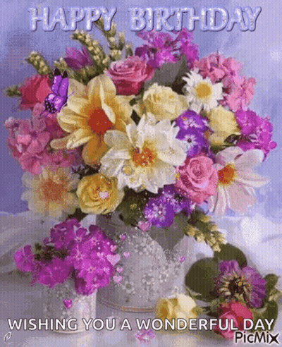 Happy Birthday Bouquet Of Flowers GIF