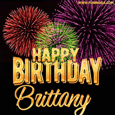 Happy Birthday Brittany Fireworks Greeting Card GIF
