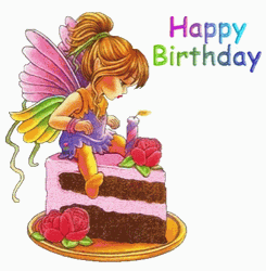 Happy Birthday Cake Slice Fairy Art GIF