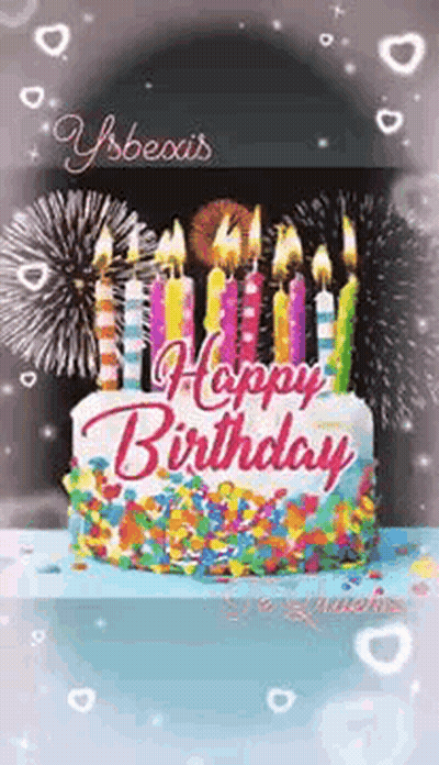 Happy Birthday Cake With Candles And Fireworks GIF