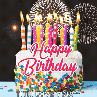 Happy Birthday Cake With Candles And Fireworks GIF