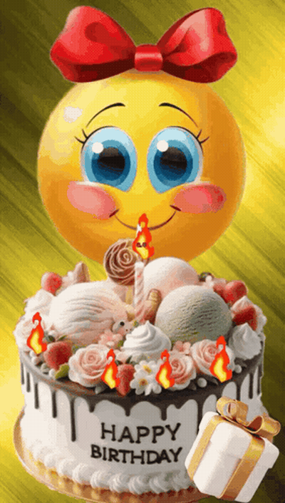 Happy Birthday Cake With Smiley Face GIF