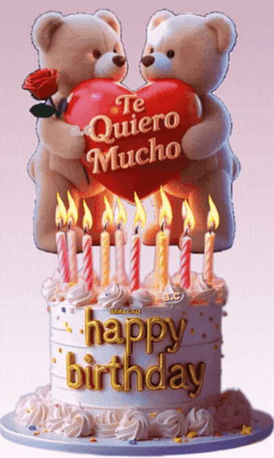 Happy Birthday Cake With Two Teddy Bears GIF