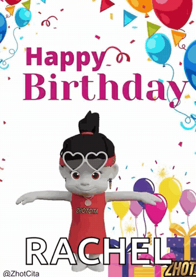 Happy Birthday Card Doll Balloons Rachel