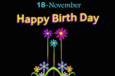 Happy Birthday Card Flowers Peace Sign On Black GIF