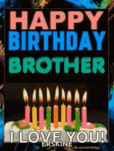Happy Birthday Card For Brother With Cake And Candles GIF