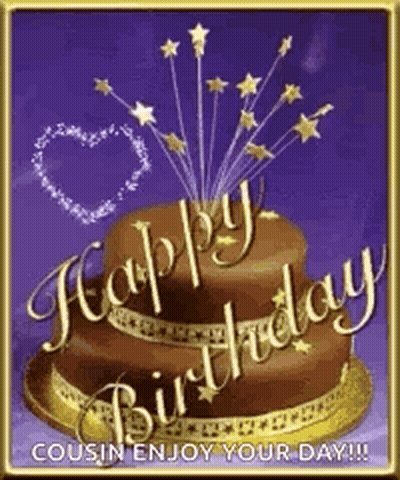 Happy Birthday Card For Cousin With Chocolate Cake GIF