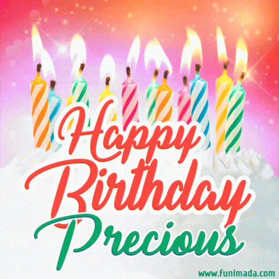 Happy Birthday Card For Precious With Candles On Cake GIF