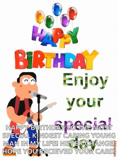 Happy Birthday Card Man Singing Into Microphone GIF