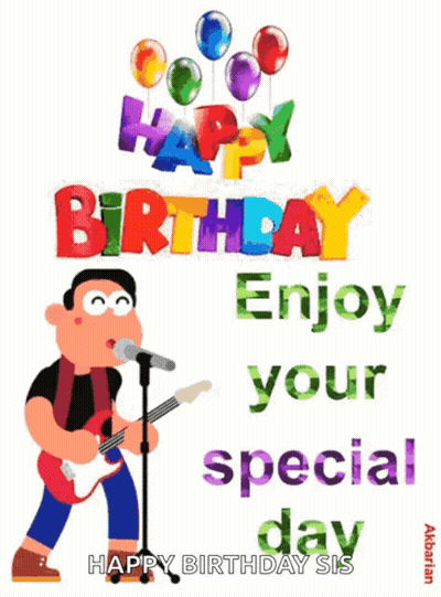 Happy Birthday Card Man Singing Into Microphone Playing Guitar GIF