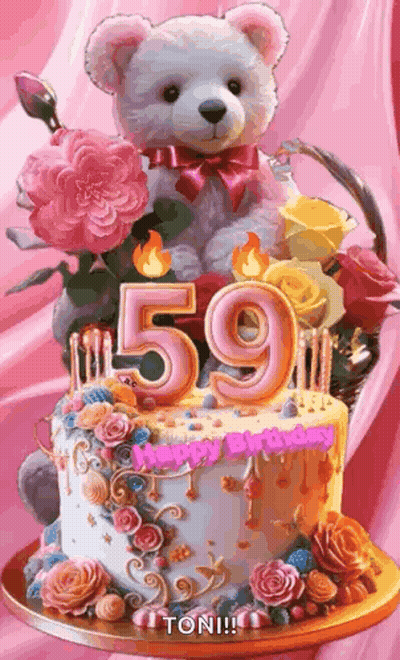 Happy Birthday Card Minnie Mouse Holding Heart On Cake GIF