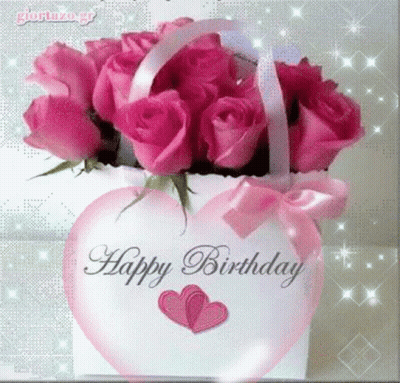 Happy Birthday Card Pink Roses Heart Shaped Box GIF