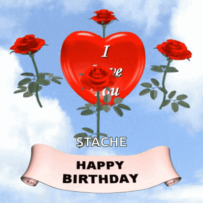 Happy Birthday Card Roses Heart I Love You GIF