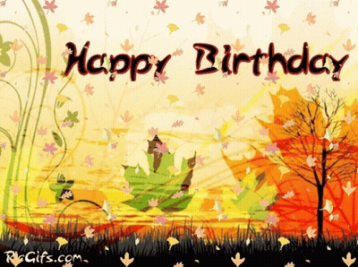 Happy Birthday Card With Autumn Leaves GIF