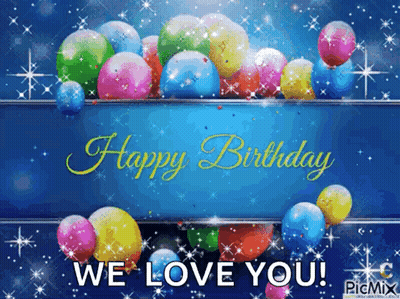 Happy Birthday Card With Balloons And Confetti GIF