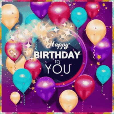 Happy Birthday Card With Balloons And Confetti GIF