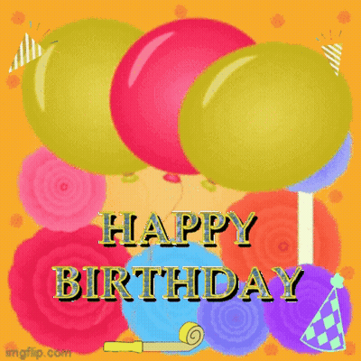 Happy Birthday Card With Balloons And Flowers GIF