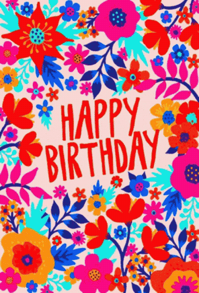 Happy Birthday Card With Balloons And Flowers GIF