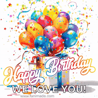 Happy Birthday Card With Balloons And Gift Box GIF