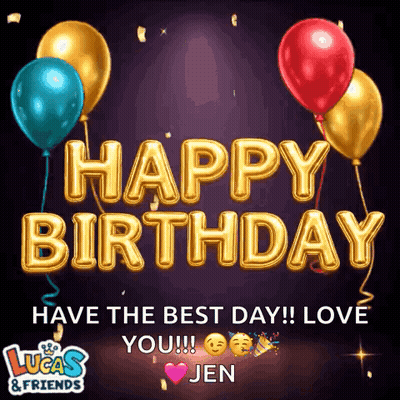 Happy Birthday Card With Balloons And Jen GIF