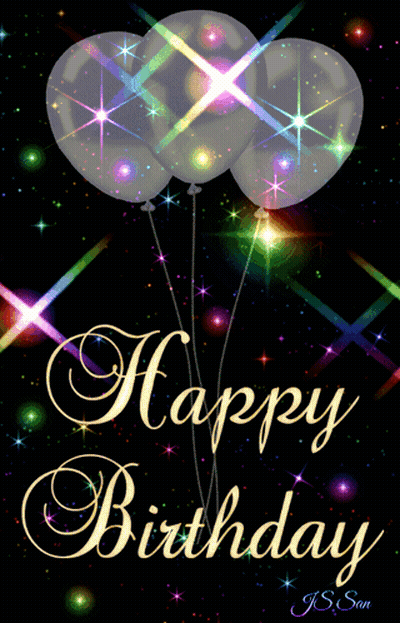 Happy Birthday Card With Balloons And Stars GIF
