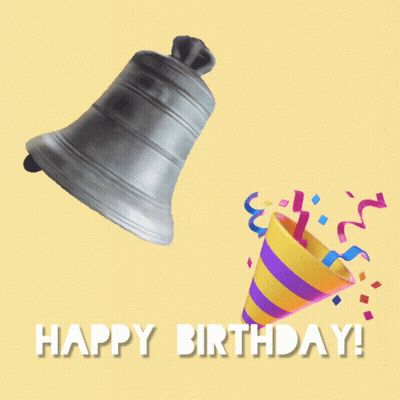 Happy Birthday Card With Bell And Party Hat GIF