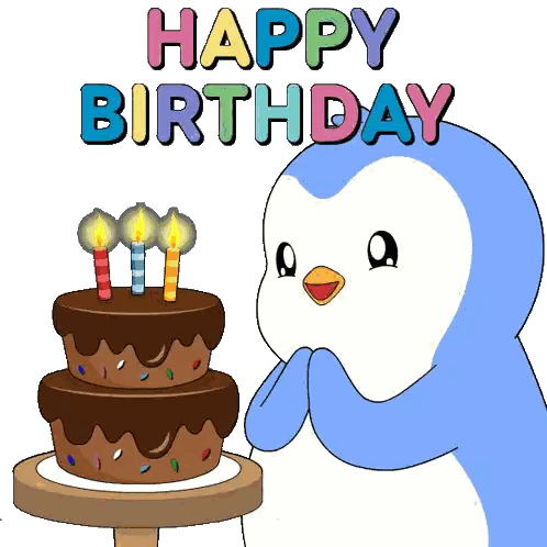 Happy Birthday Card With Blue Penguin Sticker