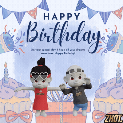 Happy Birthday Card With Boy And Girl GIF