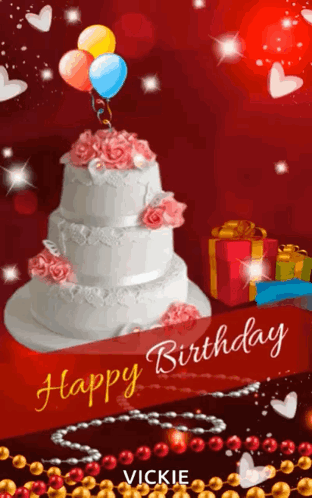 Happy Birthday Card With Cake And Gifts GIF